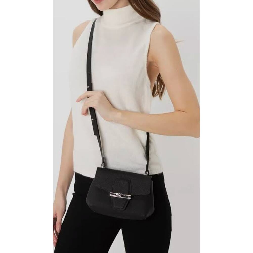 Longchamp Small Roseau Leather Crossbody Bag in Black